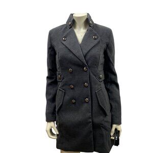 BCX Womens Charcoal Gray Wool Blend Double-Breasted‎ Military Coat Size S
